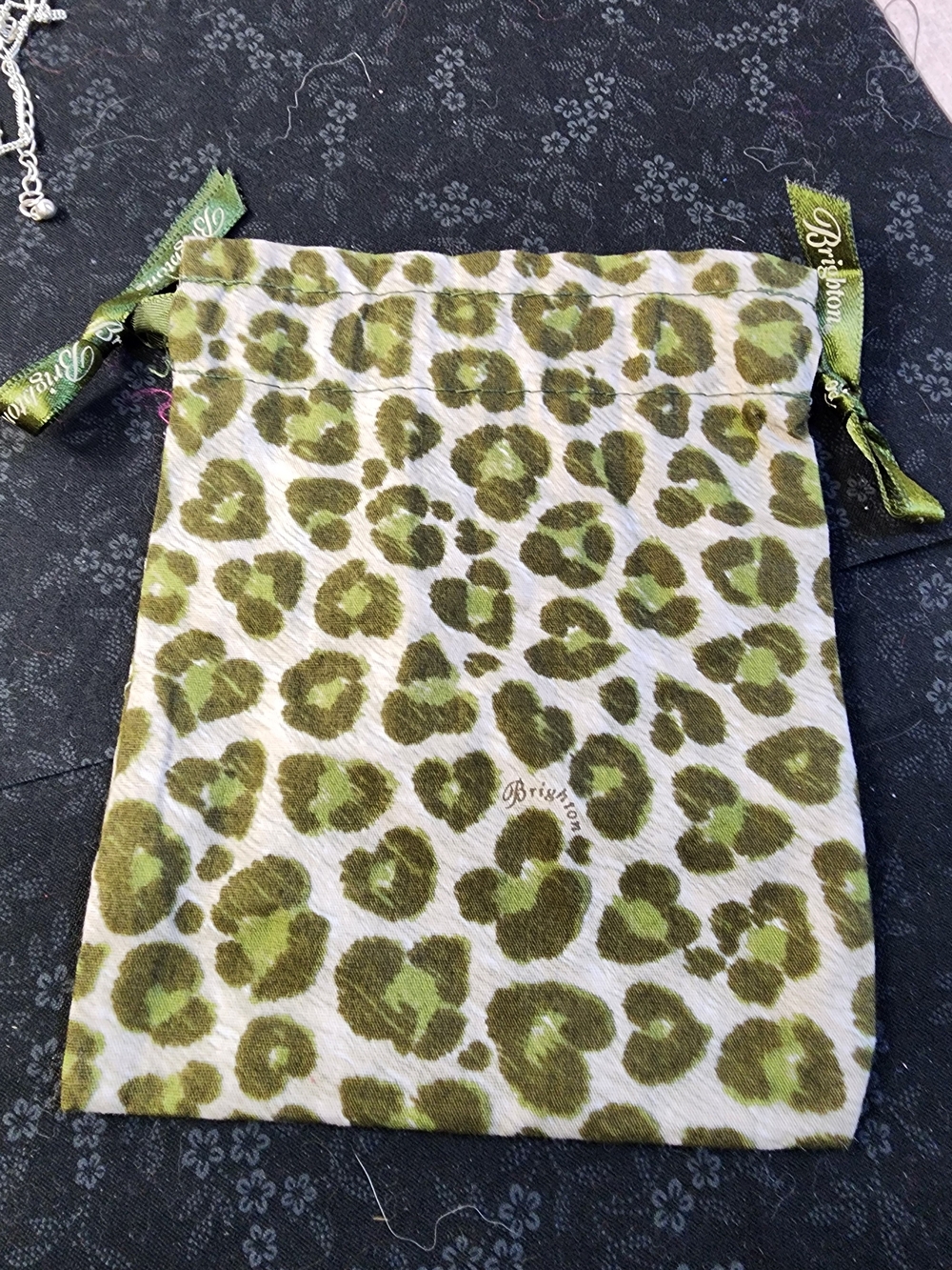 Brighton Cloth Green Leopard Print Drawstring Pouch Sz 6x5